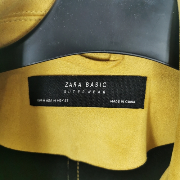 Zara Faux Suede Biker Bomber Aviator Jacket Size M 10 12 Yellow Ladies - Picture 7 of 7